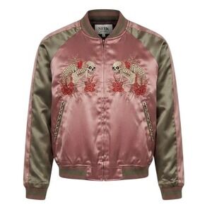 VTG Sukajan Souvenir Jacket Reversible Skeleton Skull Sakura Embroidery Satin XS